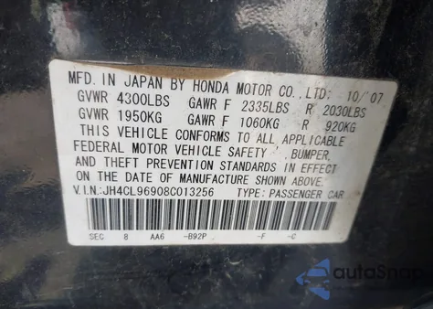 2008 Acura Tsx from USA, damaged, VIN JH4CL96908C013256